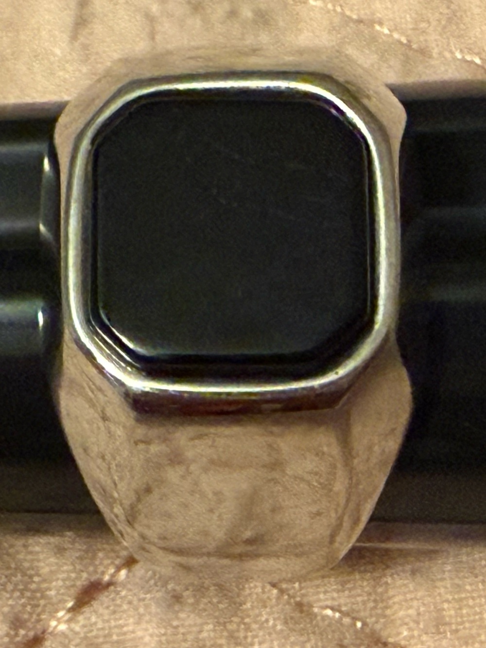 Men's Black stainless steel Signet Ring - Classic Silver Tone size 9